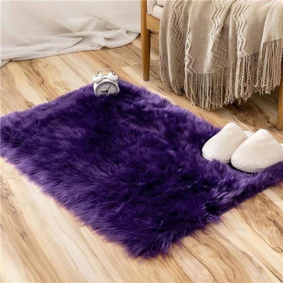 FluffyRug Soft Shaggy FauxFur Area Rug Luxury PlushRectangle Carpet for Bedroom - Picture 1 of 6